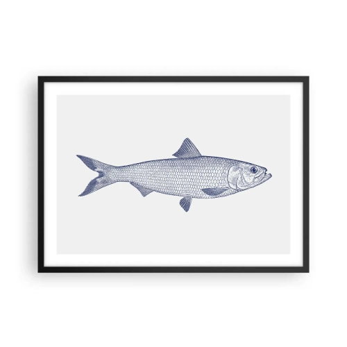 Poster in einem schwarzem Rahmen - Illustration eines Fisches in Blautönen auf hellem Hintergrund - 70x50cm - Grüße aus den nördlichen Meeren - Moderne Wanddekoration für Wohnzimmer und Schlafzimmer ARTTOR