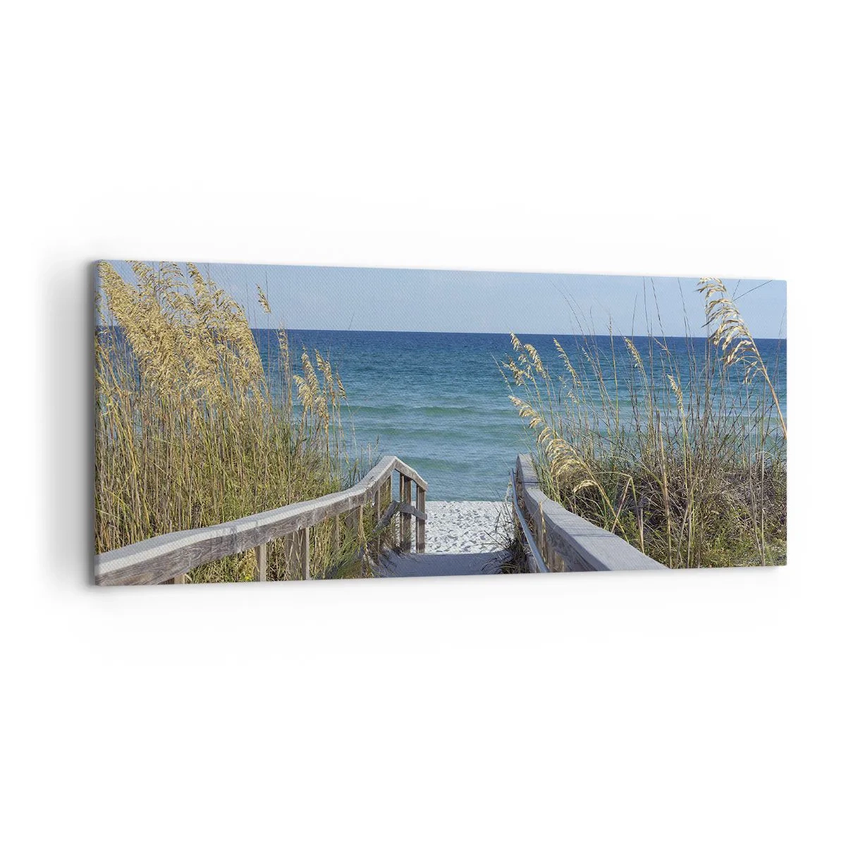 Bild auf Leinwand - Leinwandbild - Weg zum Strand mit Meerblick - 120x50cm - In der Sonne, im Wind - Moderne Wanddekoration für Wohnzimmer und Schlafzimmer ARTTOR