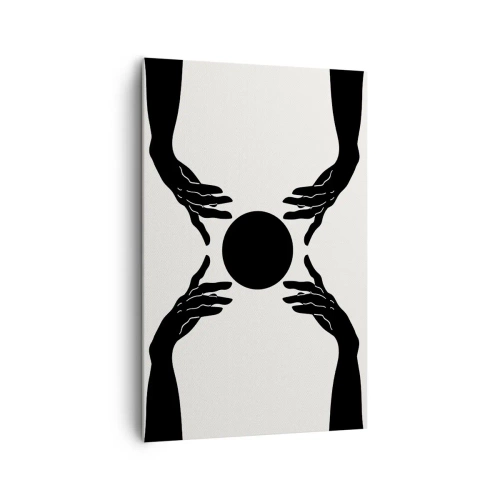 Bild auf Leinwand - Leinwandbild - Schwarze Hände in einer symmetrischen Komposition mit einer Kugel - 80x120cm - Geheimes Zeichen - Moderne Wanddekoration für Wohnzimmer und Schlafzimmer ARTTOR