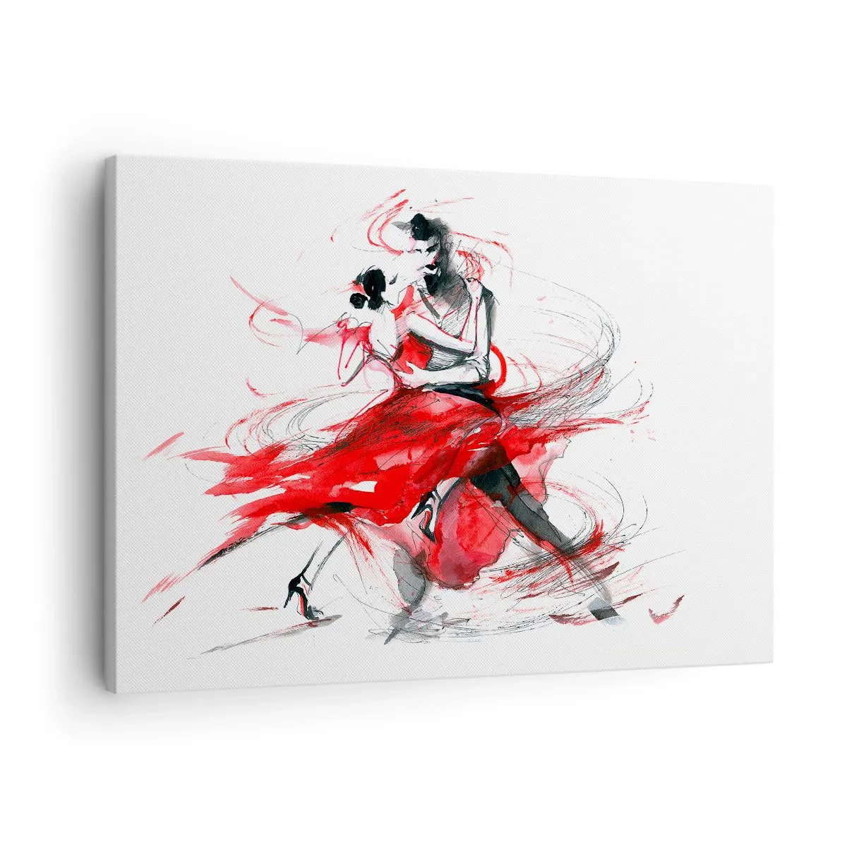 Bild auf Leinwand - Leinwandbild - Tänzer in einem dynamischen Tanz mit roten Akzenten - 70x50cm - Tango – der Rhythmus der Leidenschaft - Moderne Wanddekoration für Wohnzimmer und Schlafzimmer ARTTOR