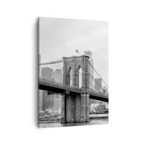 Bild auf Leinwand - Leinwandbild - Brooklyn Bridge mit New Yorker Wolkenkratzern im Hintergrund - 50x70cm - New Yorker Atmosphäre - Moderne Wanddekoration für Wohnzimmer und Schlafzimmer ARTTOR
