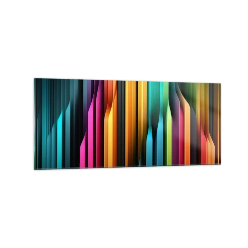 Glasbild - Bild auf glas - Bunte vertikale Linien erzeugen eine dynamische Abstraktion. - 120x50cm - Lichtorgan - Moderne Wanddekoration für Wohnzimmer und Schlafzimmer ARTTOR