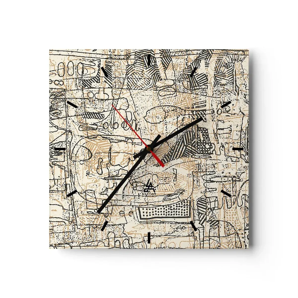 Wanduhr - Glasuhr - Abstrakte Muster und Linien auf beigem Hintergrund - 30x30cm - Es wartet darauf, entschlüsselt zu werden - Moderne Wanddekoration für Wohnzimmer und Schlafzimmer ARTTOR