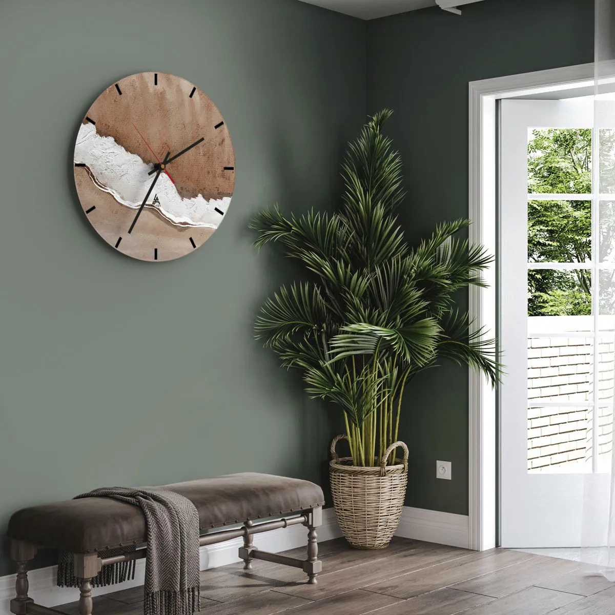 Wanduhr - Glasuhr - Braune und weiße Textur, inspiriert von der Natur - 30x30cm - In Farben der Erde - Moderne Wanddekoration für Wohnzimmer, Küche und Schlafzimmer ARTTOR