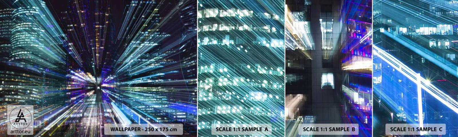 Fototapeten Muster Selbstklebend Deluxe Sticker - Übergang zum Hyperraum - Abstraktion, Stadt, Grafik - 100x30 cm