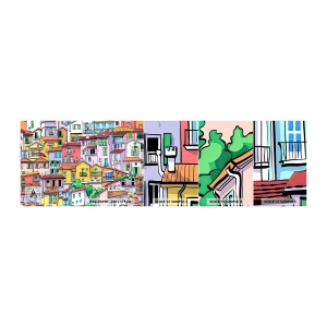 Fototapeten Muster Selbstklebend Deluxe Sticker - Lustige Stadt - Stadt, Mietshäuser, Häuser - 100x30 cm