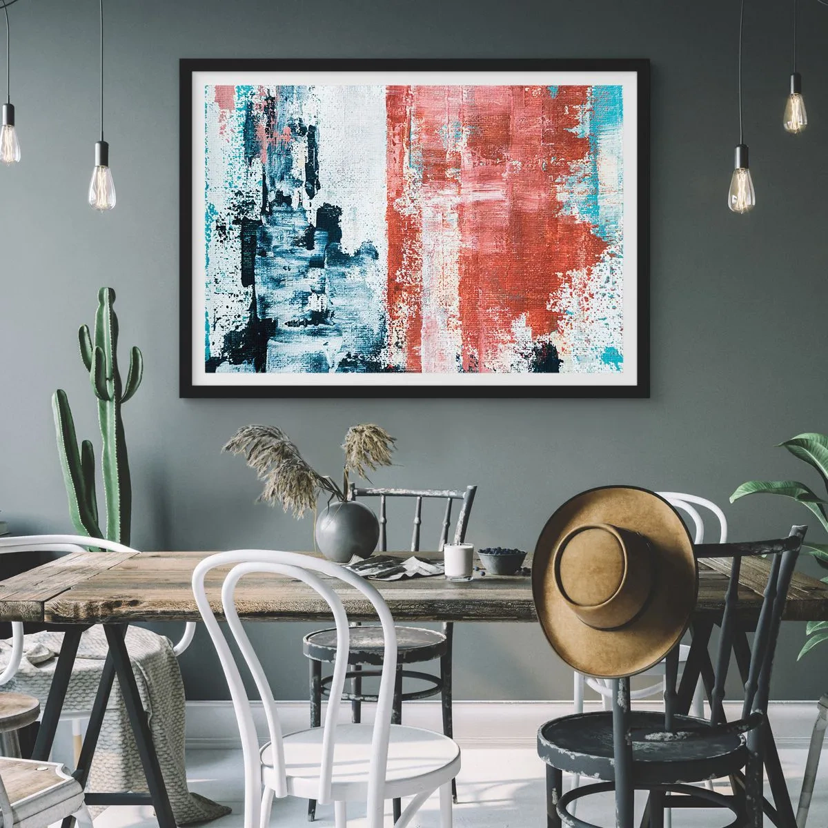 Poster in einem schwarzem Rahmen - Fünfzig-Fünfzig abstrakt - 91x61 cm