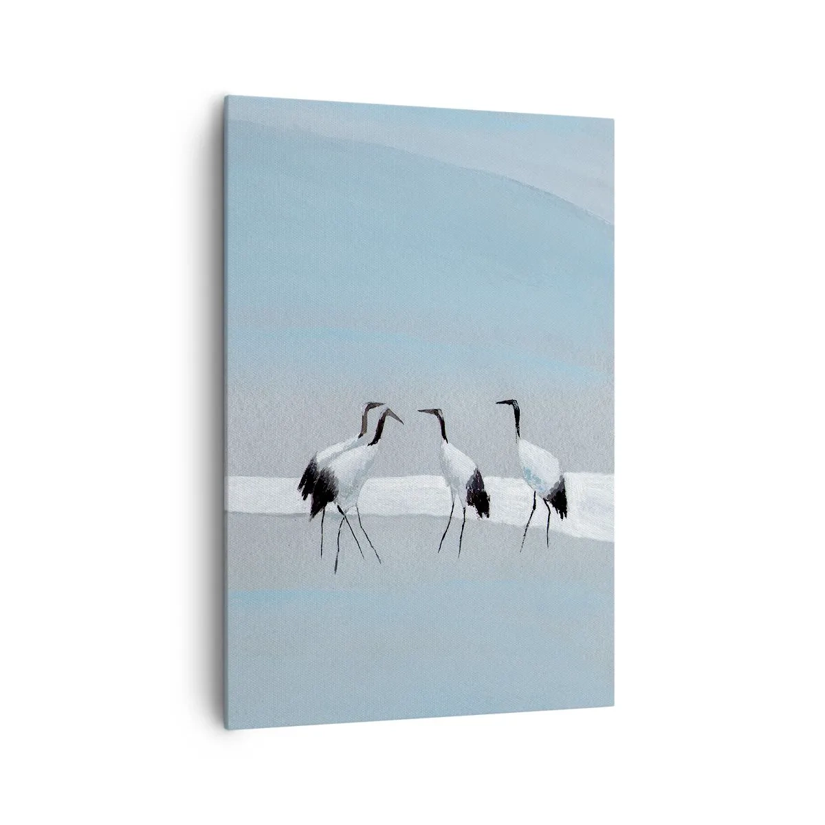 Bild auf Leinwand - Leinwandbild - Eine Gruppe von Kranichen vor blauem Himmel und der aufgehenden Sonne - 70x100cm - Nach einem heißen Tag - Moderne Wanddekoration für Wohnzimmer und Schlafzimmer ARTTOR