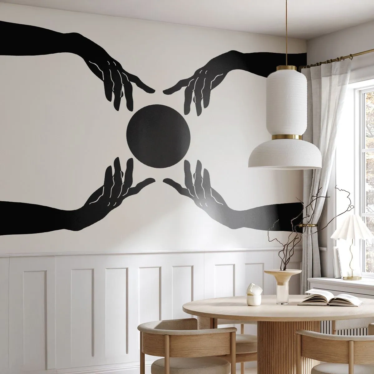 Fototapete Premium Canvas - Geheimes Zeichen - Hände, Ball, Hände - 300x210 cm