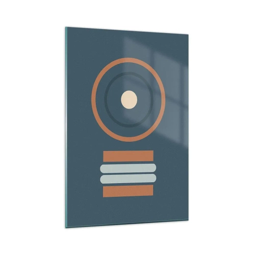 Glasbild - Bild auf glas - Eine geometrische Komposition mit Kreisen und Rechtecken in gedämpften Farben. - 80x120cm - Das Wesen der Dinge - Moderne Wanddekoration für Wohnzimmer und Schlafzimmer ARTTOR