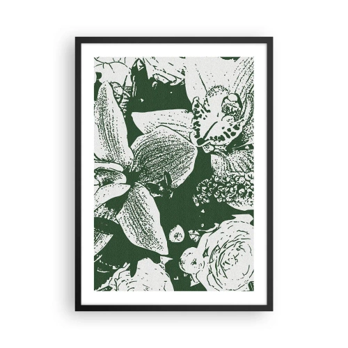 Poster in einem schwarzem Rahmen - Botanische Illustration von Blüten und Blättern in Kontrastfarben - 50x70cm - Blumenstrauß – die Welt des Grüns - Moderne Wanddekoration für Wohnzimmer und Schlafzimmer ARTTOR
