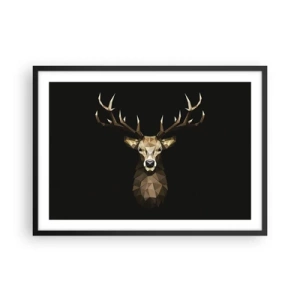 Poster in einem schwarzem Rahmen - Geometrisches Polygon Hirsch auf schwarzem Hintergrund - 70x50cm - Kubistischer Hirsch - Moderne Wanddekoration für Wohnzimmer und Schlafzimmer ARTTOR