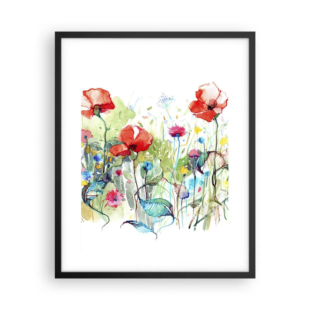 Poster in einem schwarzem Rahmen - Blühende Maiwiese - 40x50 cm