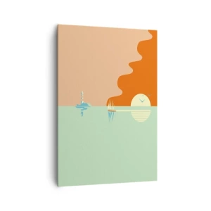 Bild auf Leinwand - Leinwandbild - Eine minimalistische Meereslandschaft mit einem Segelboot und einem Sonnenuntergang - 70x100cm - Die perfekte Meereslandschaft - Moderne Wanddekoration für Wohnzimmer und Schlafzimmer ARTTOR