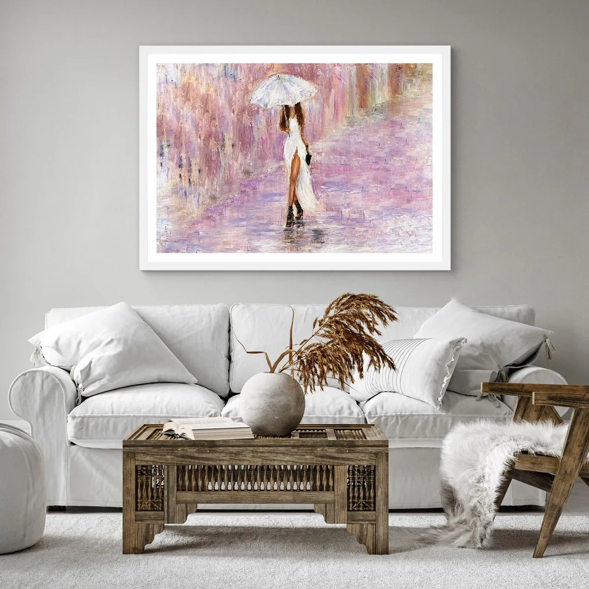 Poster in einem weißen Rahmen - Im lila Regen - 30x30 cm