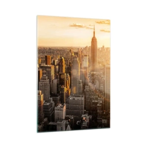 Glasbild - Bild auf glas - Skyline von New York City bei Sonnenuntergang - 50x70cm - In der Sonne wachsen - Moderne Wanddekoration für Wohnzimmer und Schlafzimmer ARTTOR