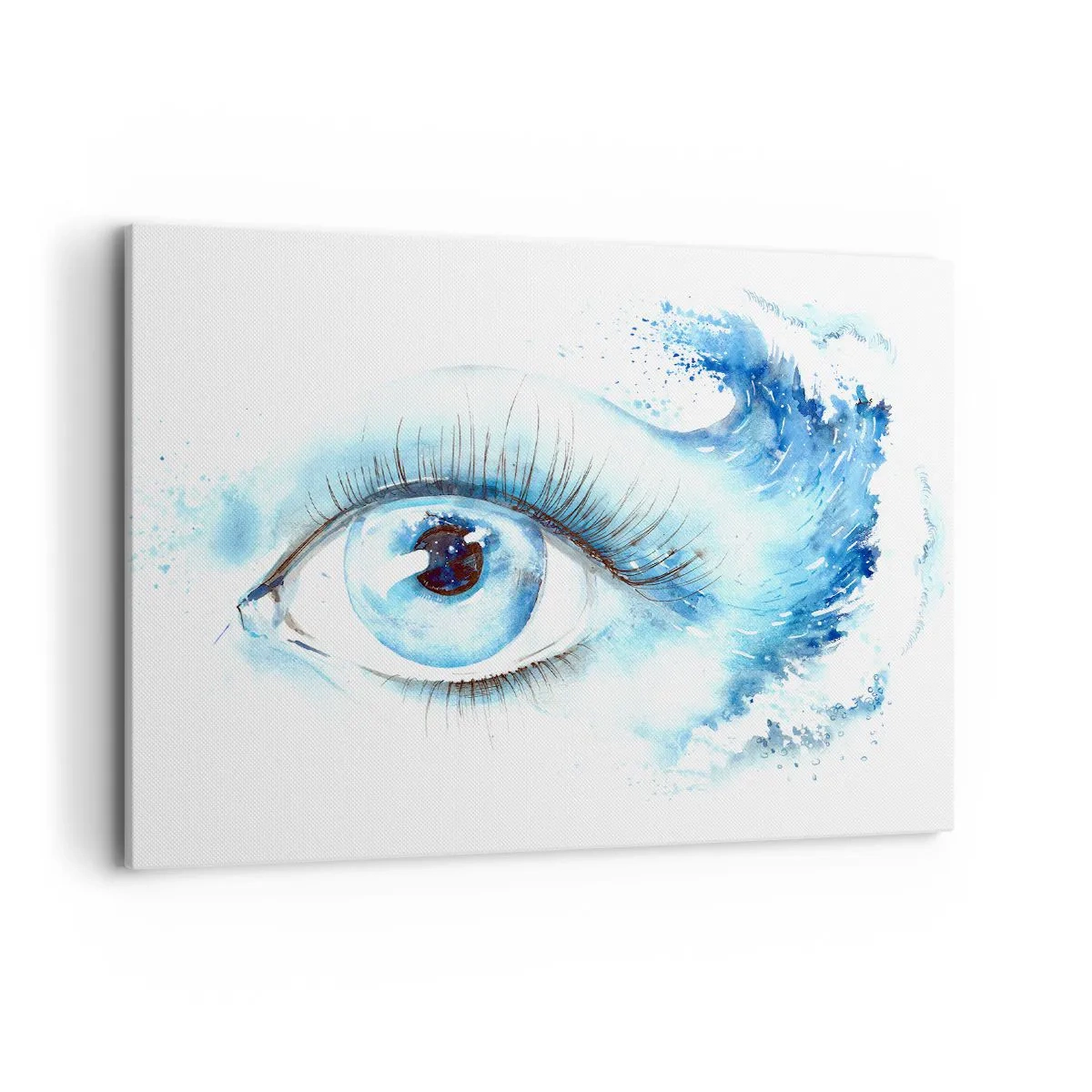 Bild auf Leinwand - Leinwandbild - Künstlerisches Aquarell eines Auges mit einer dynamischen Welle - 100x70cm - Tauchen Sie ein in das Blau der Blicke - Moderne Wanddekoration für Wohnzimmer und Schlafzimmer ARTTOR