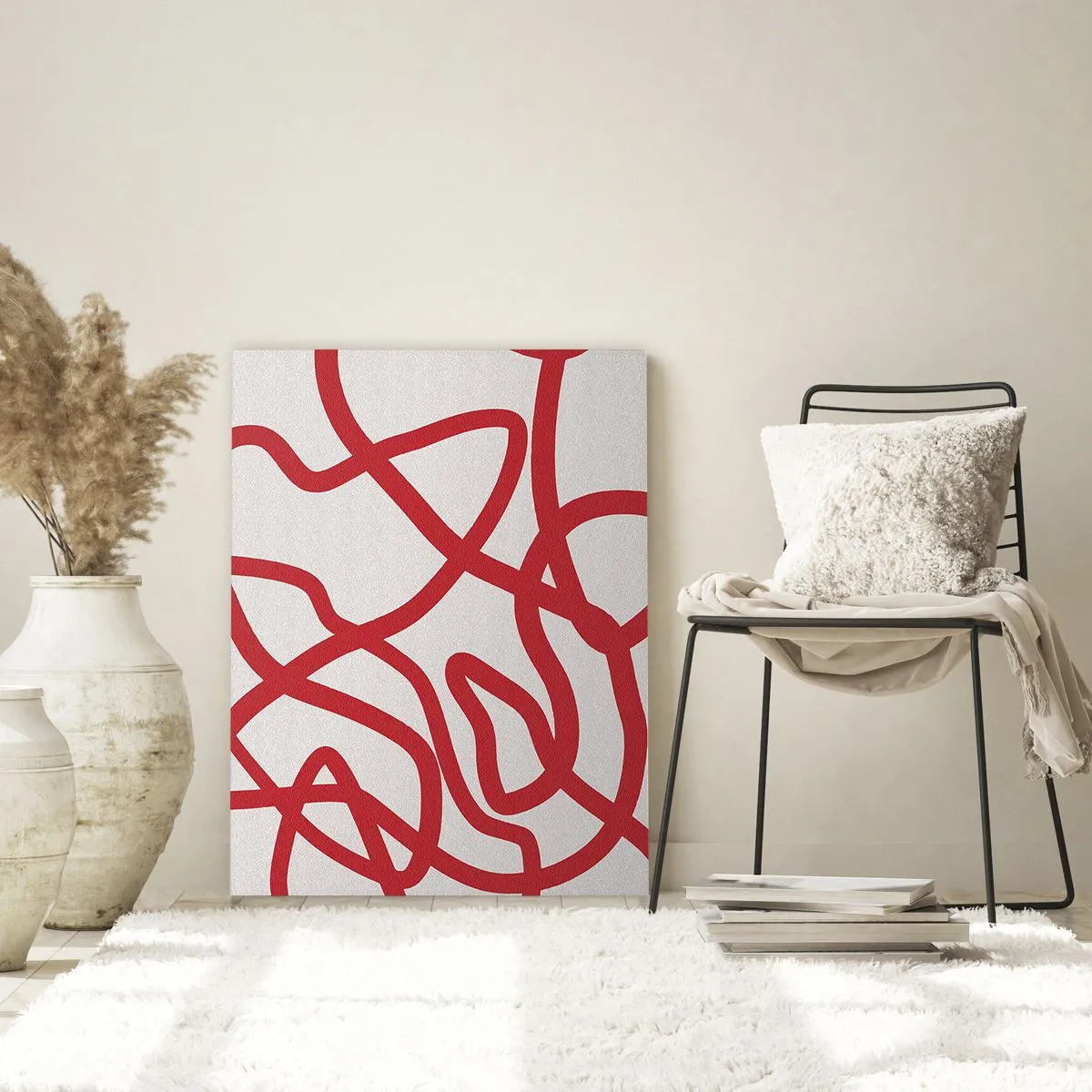 Glasbild - Bild auf glas - Rote abstrakte Linien auf weißem Hintergrund - 80x120cm - Rot auf Weiß - Moderne Wanddekoration für Wohnzimmer und Schlafzimmer ARTTOR