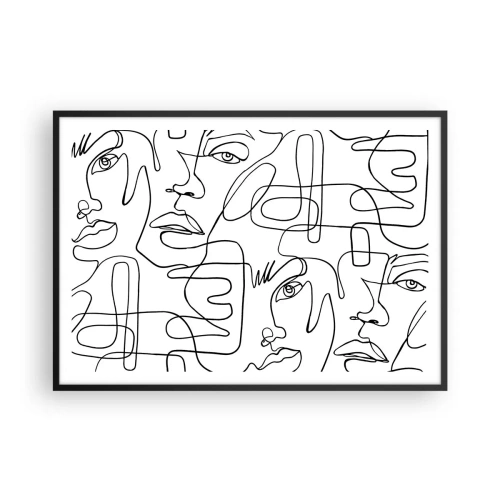 Poster in einem schwarzem Rahmen - Eine minimalistische Zeichnung eines Gesichts mit Linien auf hellem Hintergrund. - 100x70cm - In verworrenen Gefühlen - Moderne Wanddekoration für Wohnzimmer und Schlafzimmer ARTTOR