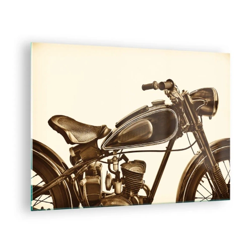 Glasbild - Bild auf glas - Stilvolles Retro-Motorrad in Sepia-Tönen auf hellem Hintergrund - 70x50cm - Sehnsucht nach den Klassikern - Moderne Wanddekoration für Wohnzimmer und Schlafzimmer ARTTOR