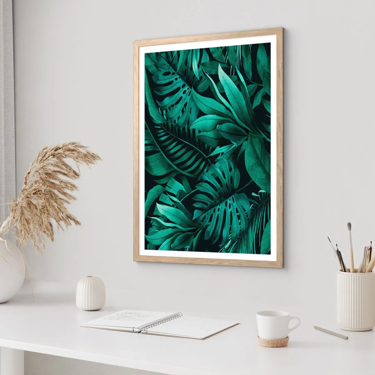 Poster in einem Rahmen aus heller Eiche - Die Tiefe des tropischen Grüns - 61x91 cm