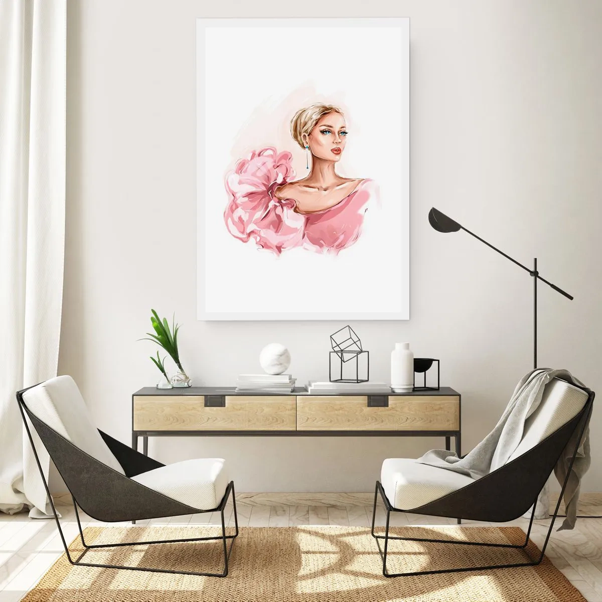 Poster - Elegante Frau in einem rosa Kleid - 50x70cm - Wie gemalt ... - Moderne Wanddekoration für Wohnzimmer und Schlafzimmer ARTTOR