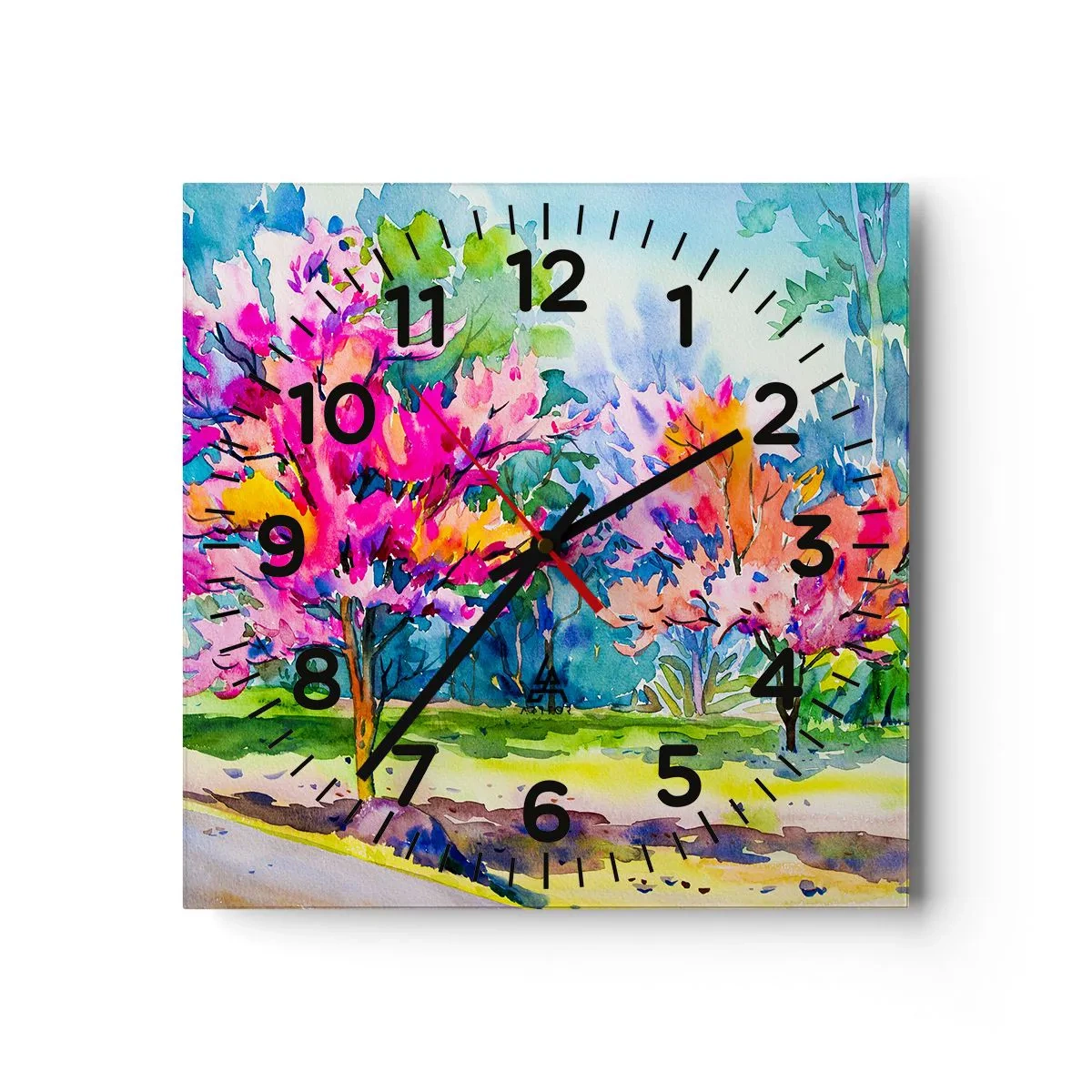 Wanduhr - Glasuhr - Regenbogengarten im Frühlingslicht - 40x40 cm