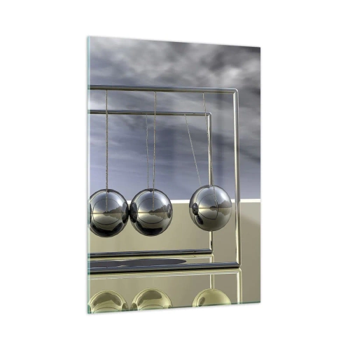 Glasbild - Bild auf glas - Newtons Kugeln im minimalistischen Ansatz - 50x70cm - Die Energie der Welt - Moderne Wanddekoration für Wohnzimmer und Schlafzimmer ARTTOR