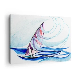 Bild auf Leinwand - Leinwandbild - Ein Surfer, der in einer abstrakten Aquarellkomposition auf den Wellen reitet - 70x50cm - Mit dem Wind im Rhythmus der Wellen - Moderne Wanddekoration für Wohnzimmer und Schlafzimmer ARTTOR
