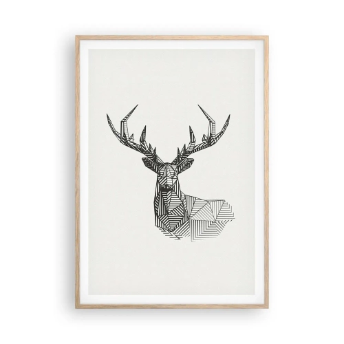 Poster in einem Rahmen aus heller Eiche - Ein Hirsch im kubistischen Stil - 70x100 cm