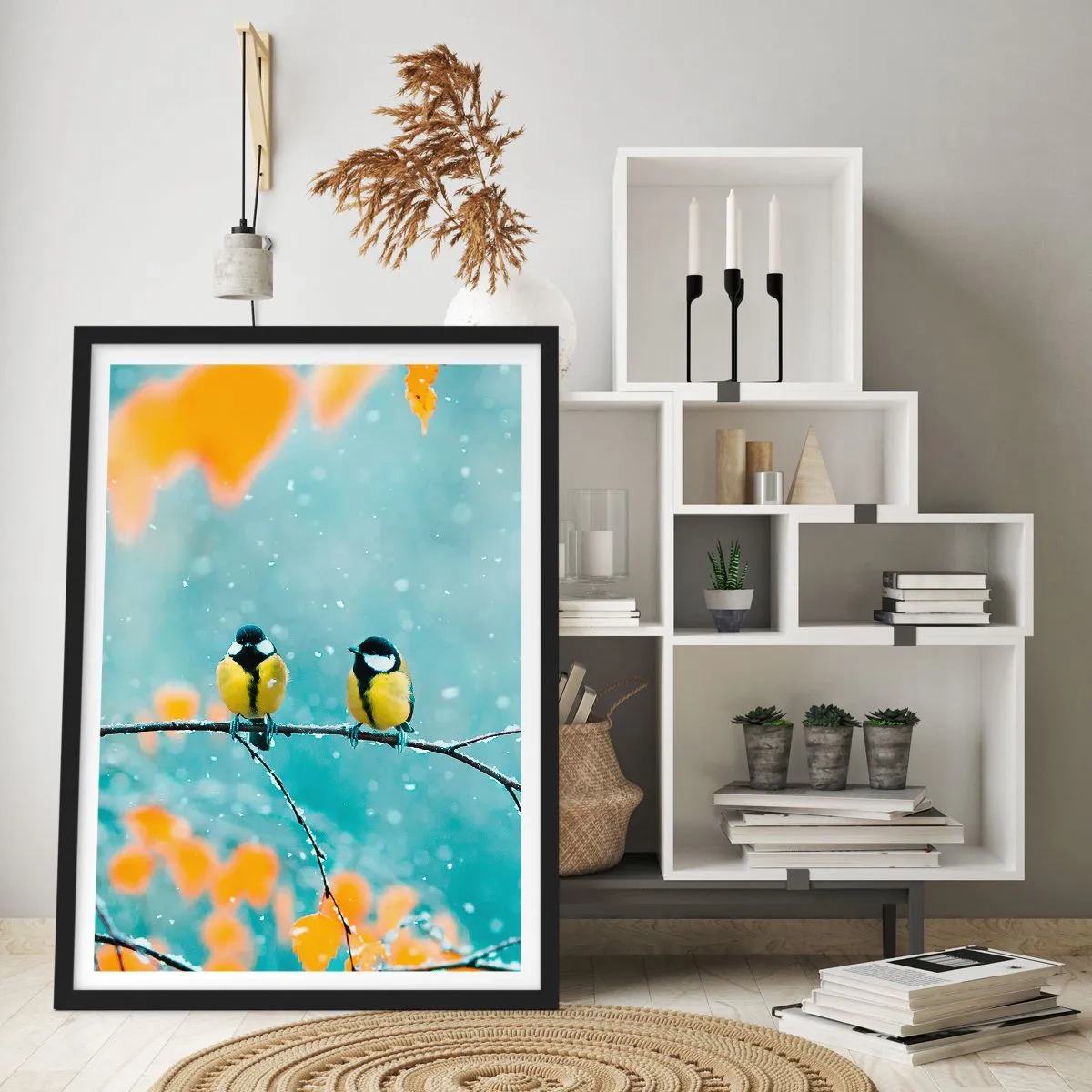 Poster in einem schwarzem Rahmen - Vogelklatsch - 40x50 cm