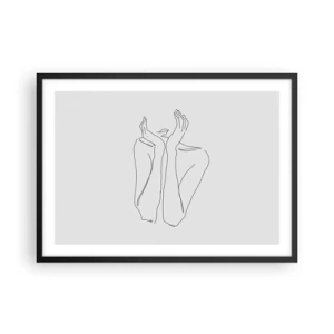 Poster in einem schwarzem Rahmen - Minimalistische Strichzeichnung von Gesicht und Händen - 70x50cm - Wovon Mädchen träumen - Moderne Wanddekoration für Wohnzimmer und Schlafzimmer ARTTOR