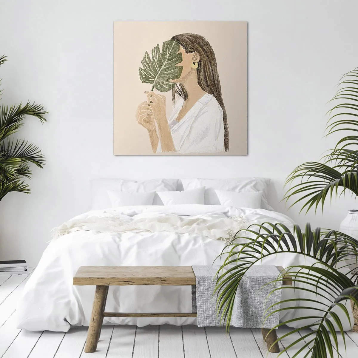 Bild auf Leinwand - Leinwandbild - Geheimnisvolles Porträt mit Fächer - 70x70 cm