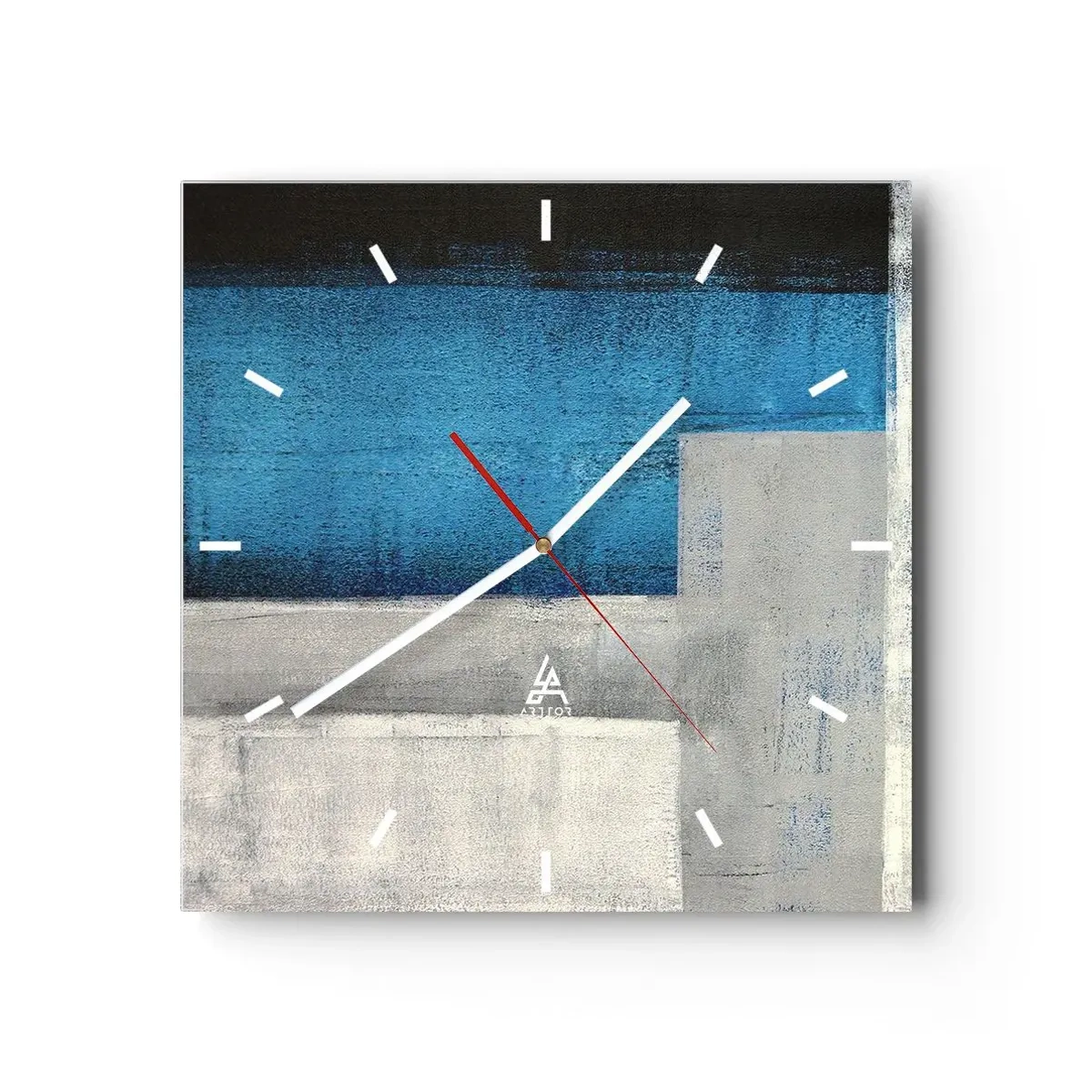 Wanduhr - Glasuhr - Eine abstrakte Komposition mit Blau-, Grau- und Weißtönen. - 30x30cm - Poetische Komposition aus Grau und Blau - Moderne Wanddekoration für Wohnzimmer und Schlafzimmer ARTTOR