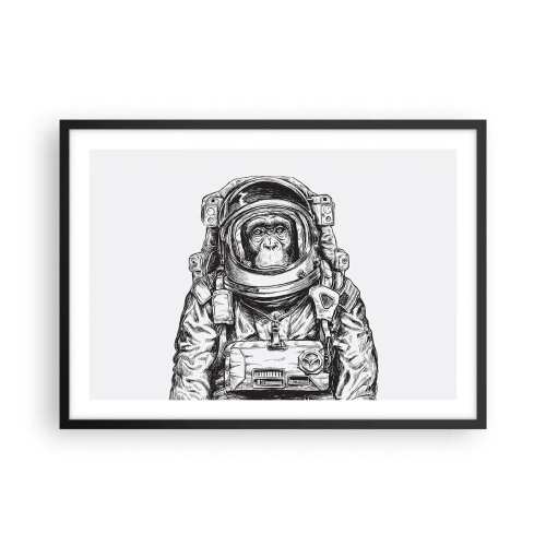 Poster in einem schwarzem Rahmen - Grafik eines Astronauten im Raumanzug mit Affenkopf - 70x50cm - Alternative Evolution - Moderne Wanddekoration für Wohnzimmer und Schlafzimmer ARTTOR