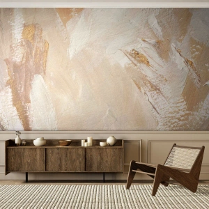 Fototapete Standard Eco - Zarte Pastellpinselstriche mit goldenen Akzenten - 100x70cm - Pastellkomposition - Moderne Wanddekoration für Wohnzimmer und Schlafzimmer ARTTOR