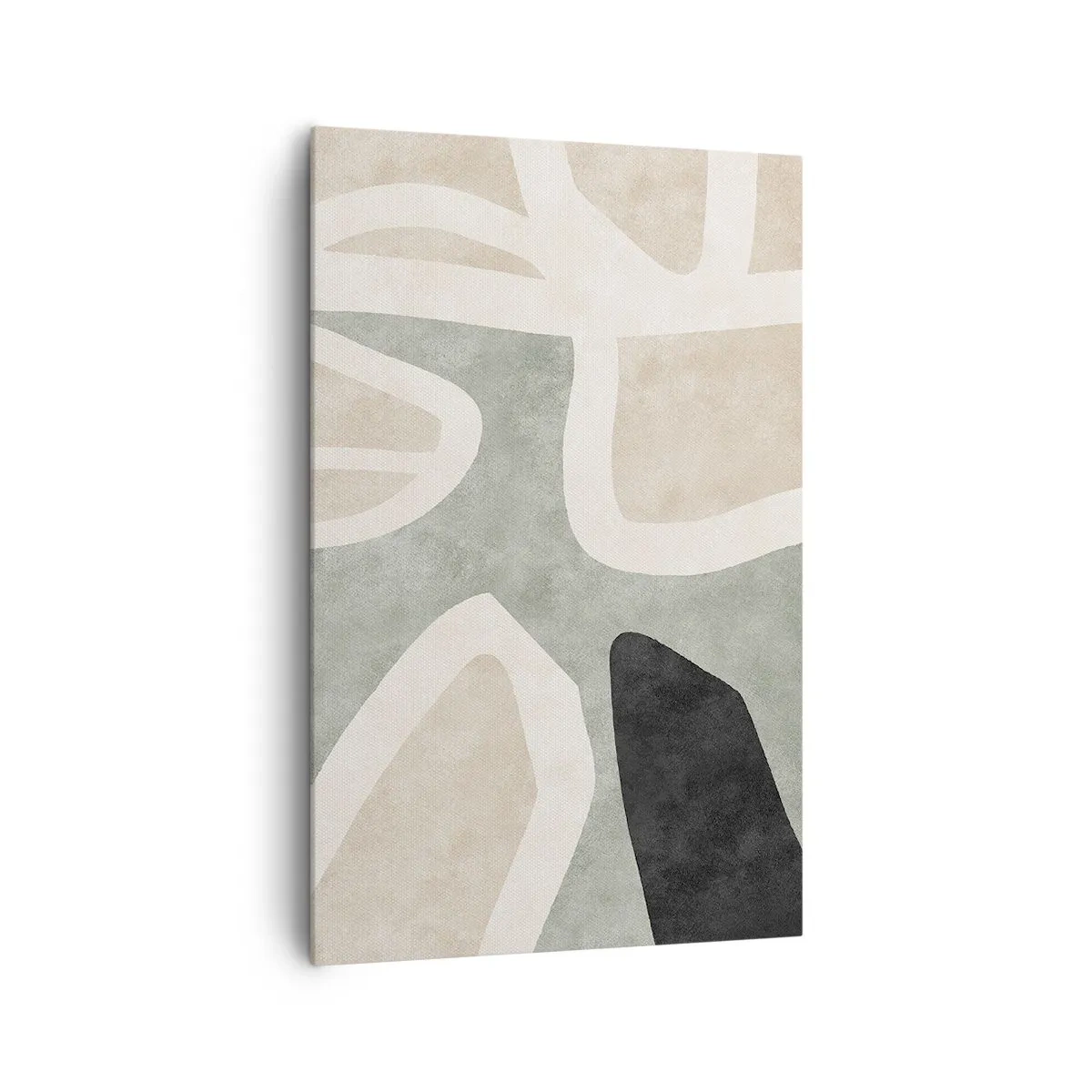 Bild auf Leinwand - Leinwandbild - Abstrakte Formen in gedämpften Farben - 80x120cm - Komposition mit schwarzem Motiv - Moderne Wanddekoration für Wohnzimmer und Schlafzimmer ARTTOR