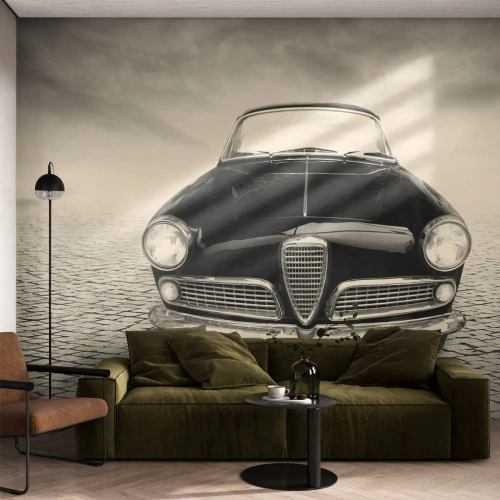 Fototapete Premium Sand - Man muss mich einfach lieben - Auto, Jahrgang, Schwarz und weiß - 450x315 cm