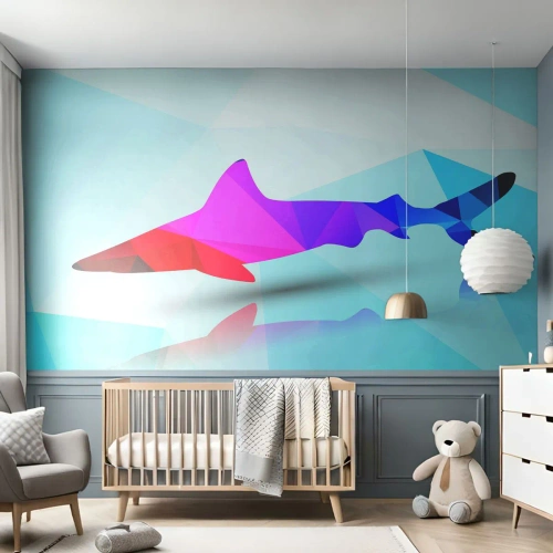 Fototapete Premium Canvas - Ein Hai in einem Kristallraum - Tiere, Hai, Geometrische Figur - 350x256 cm