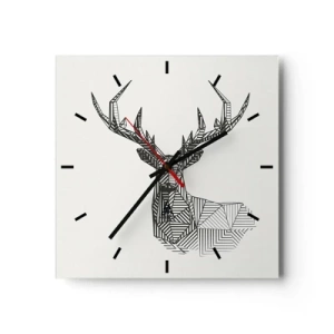 Wanduhr - Glasuhr - Geometrisches Bild eines Hirsches im minimalistischen Schwarz-Weiß-Stil - 30x30cm - Ein Hirsch im kubistischen Stil - Moderne Wanddekoration für Wohnzimmer und Schlafzimmer ARTTOR