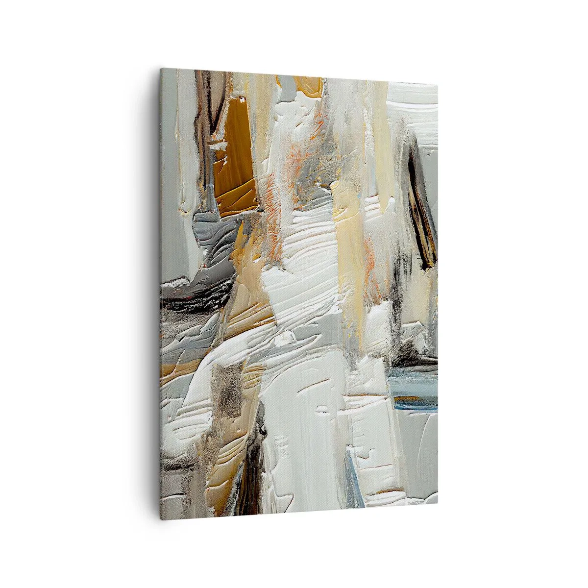 Bild auf Leinwand - Leinwandbild - Texturale Abstraktion in Erdtönen und Weiß - 70x100cm - Bunte Schichten - Moderne Wanddekoration für Wohnzimmer und Schlafzimmer ARTTOR