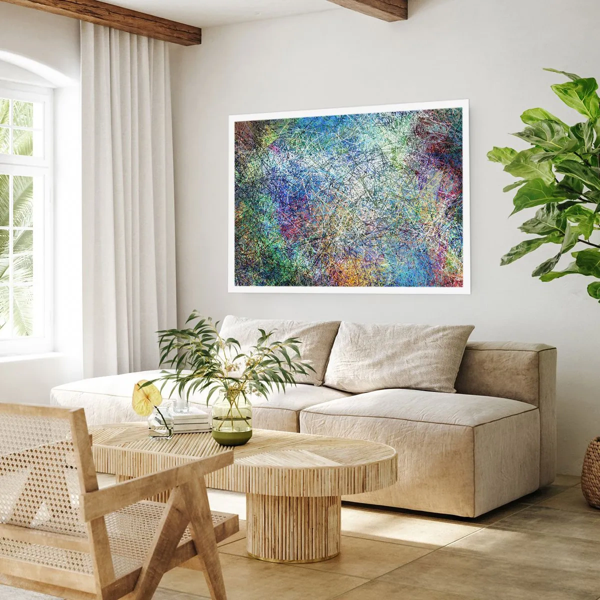 Poster - Abstrakte Komposition mit mehrfarbigen Linien und Texturen - 100x70cm - Es ist nicht so einfach - Moderne Wanddekoration für Wohnzimmer und Schlafzimmer ARTTOR