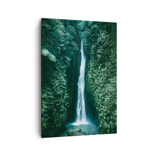 Bild auf Leinwand - Leinwandbild - Ein Wasserfall, umgeben von dichter tropischer Vegetation - 50x70cm - Tropisches Spa - Moderne Wanddekoration für Wohnzimmer und Schlafzimmer ARTTOR