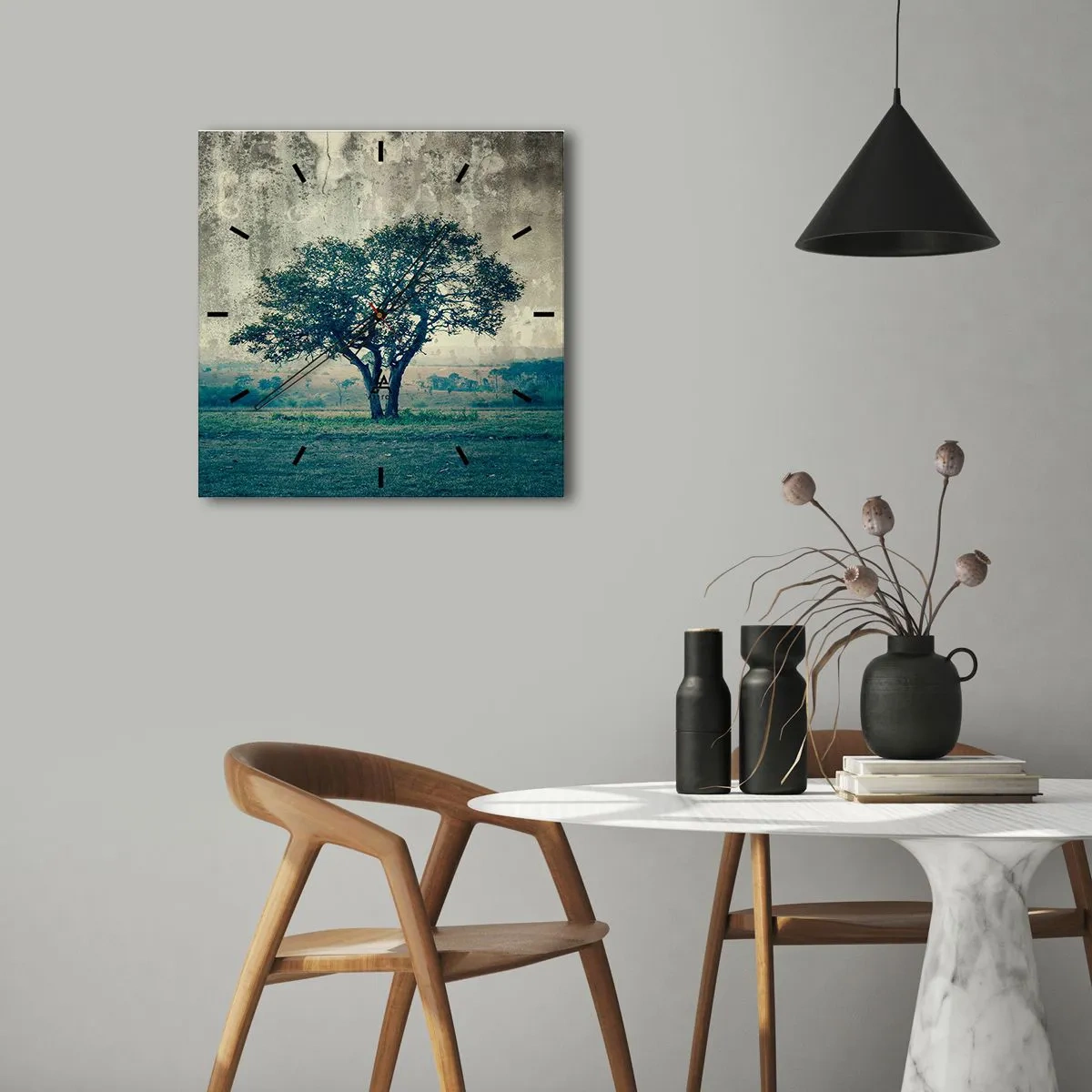 Wanduhr - Glasuhr - Ein Apfelbaum auf blauem Feld? - 30x30 cm