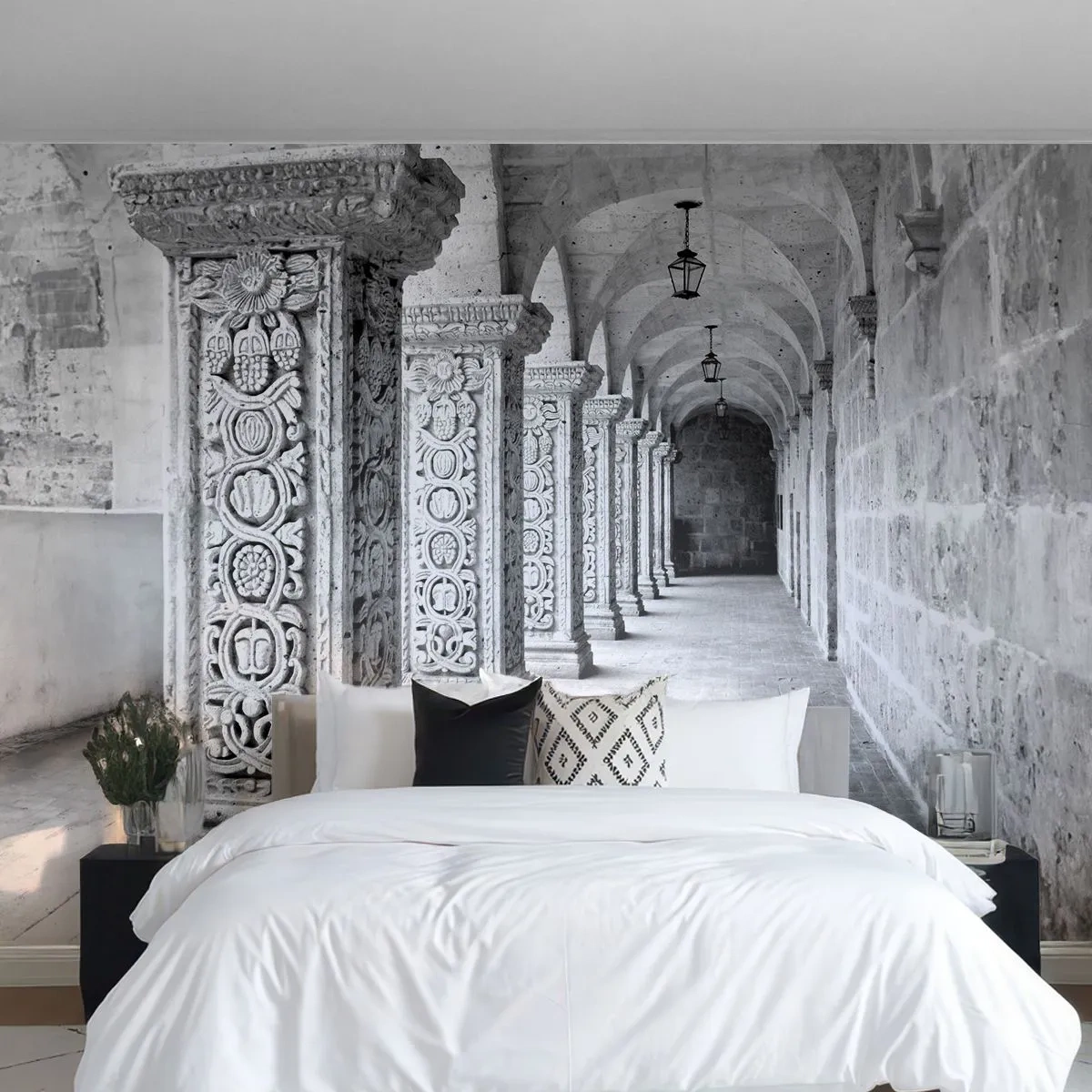 Fototapete Premium Sand - Und wo geht’s hin...? - Die Architektur, Stück, Schwarz und weiß - 400x280 cm