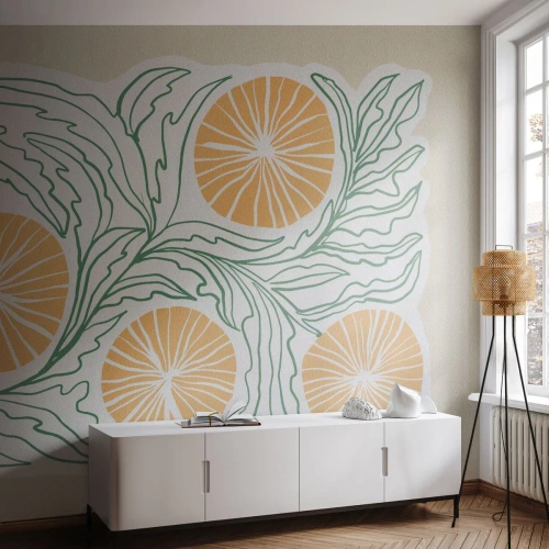 Fototapete Premium Sand - Ethnisch mit einem Hauch von Abstraktion - Boho, Zitrone, Minimalismus - 450x315 cm