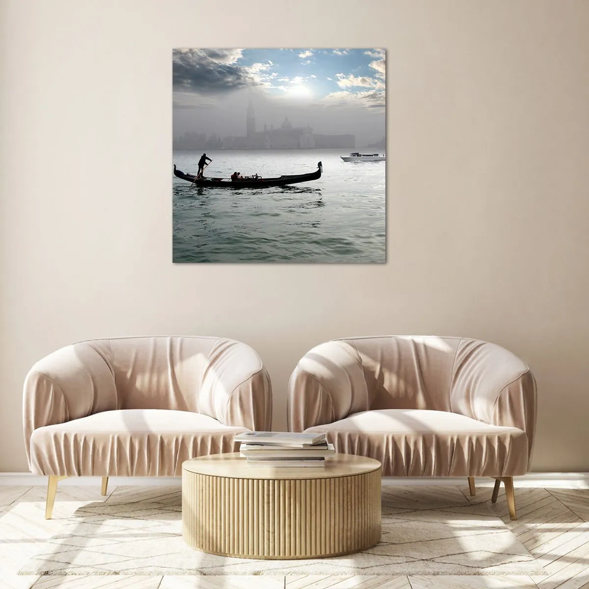 Glasbild - Bild auf glas - Eine fabelhafte Stadt aus Wasser und Nebel - 70x70 cm