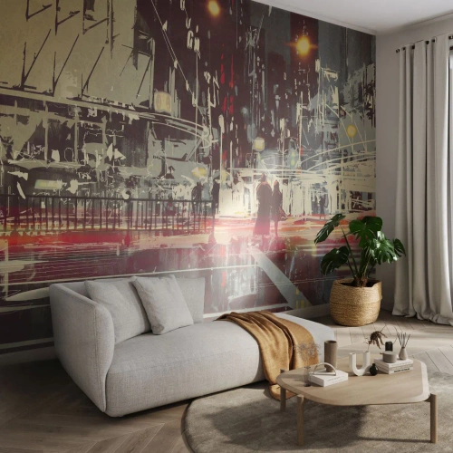 Selbstklebende Fototapete Deluxe Sticker - Eine große Stadtüberquerung - Stadt, Die Architektur, Nachtleben - 400x280 cm
