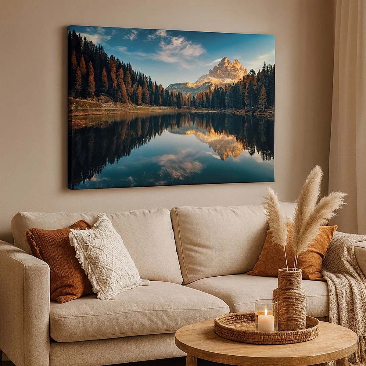Bild auf Leinwand - Leinwandbild - Berglandschaft mit See und Wald - 70x50cm - Doppelte Landschaft - Moderne Wanddekoration für Wohnzimmer und Schlafzimmer ARTTOR