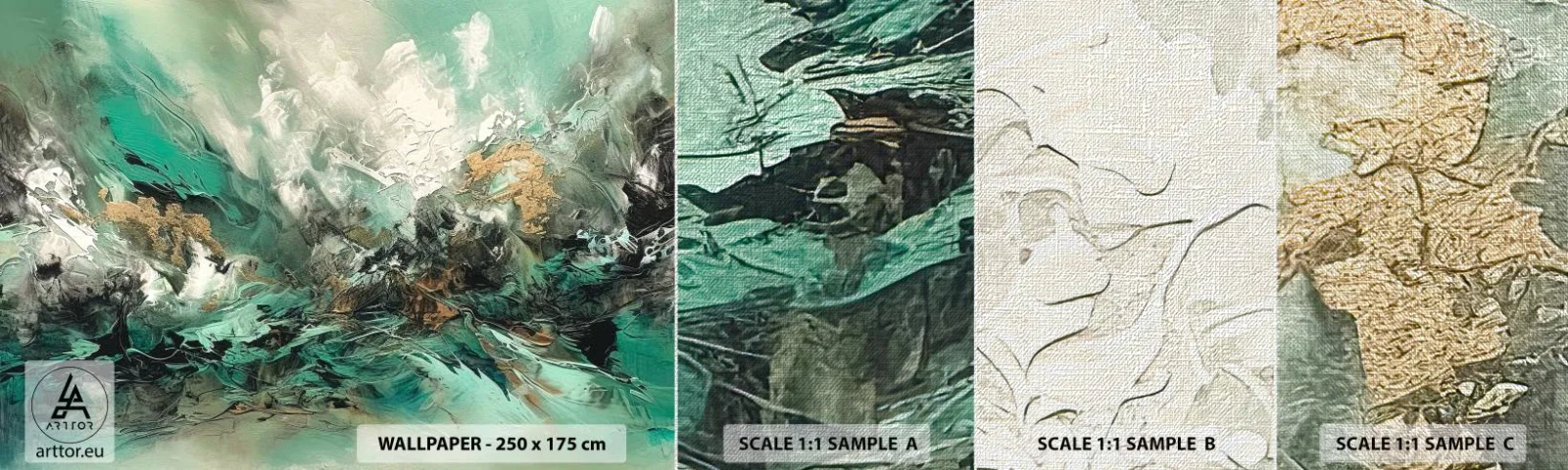 Fototapeten Muster Premium Canvas - Smaragdgrüne und schwarze Brandung - Abstraktion, Stück, Malen - 100x30 cm